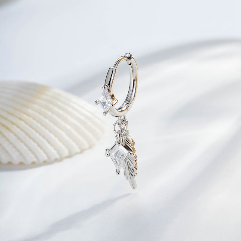 Retro Dark-Style Diamond-Shaped Feather Pendant Earrings