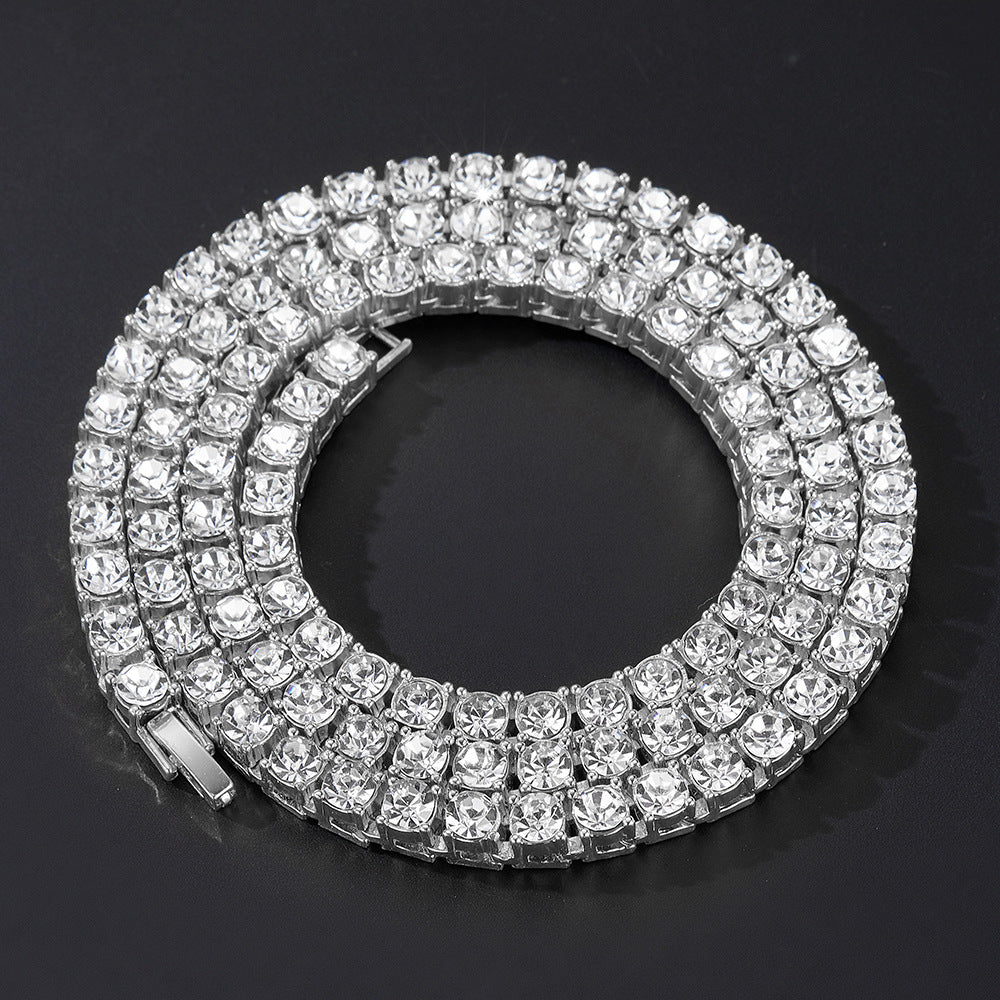 Simple Zinc-alloy Rhinestone Single-row Cuban-link Necklace