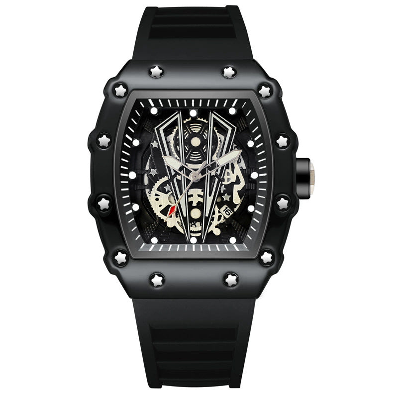 Mens Casual Sport Hollow Barrel-Shaped Quartz Watch