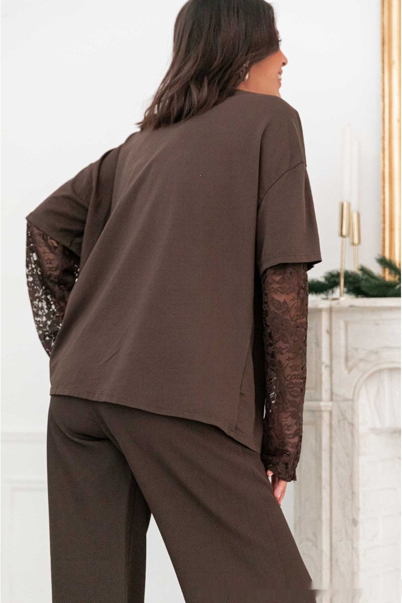 Casual Comfortable And Stylish Lace-panelled Long-sleeve For Commuting