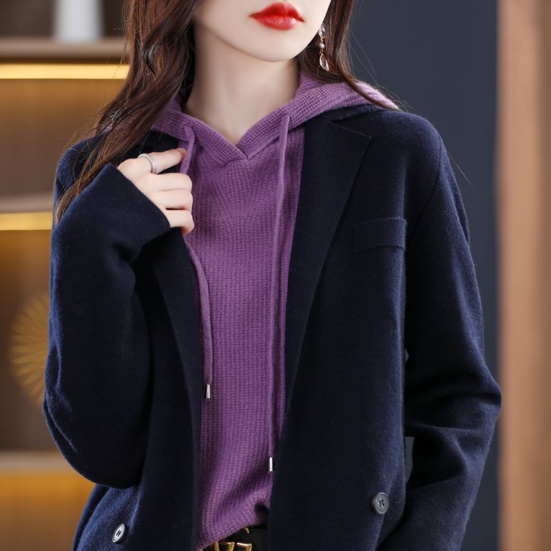 Womens Casual Loose-fitting Solid-color Knit Cardigan