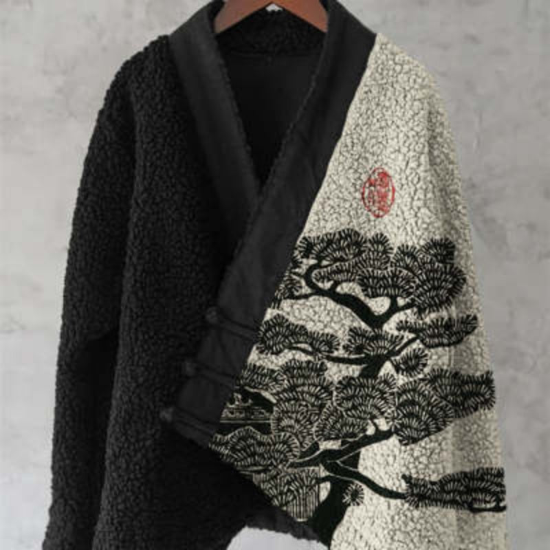 Womens Digital-Print Kimono Cardigan Fleece Jacket