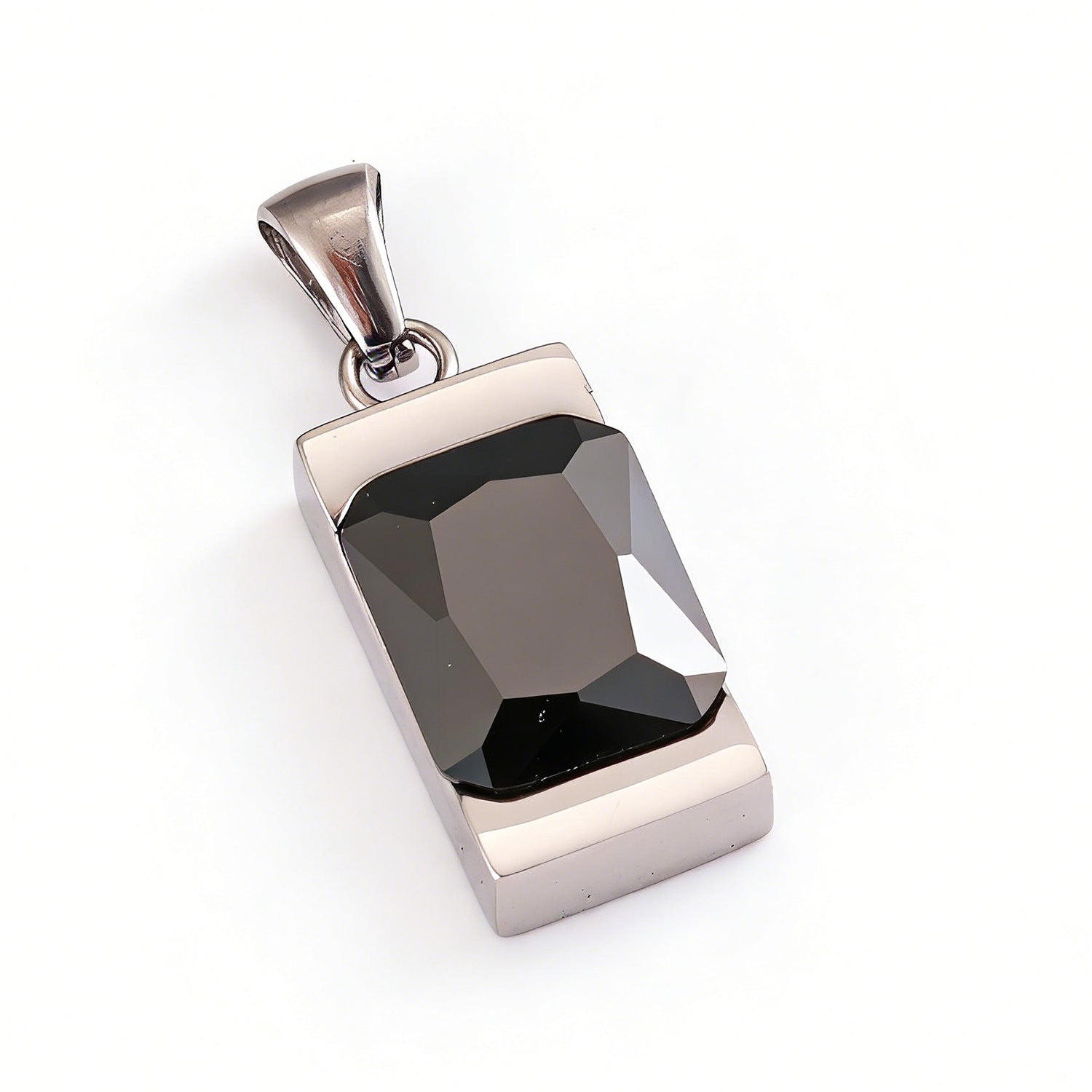 Simple Geometric Rectangular Gemstone Stainless Steel Pendant