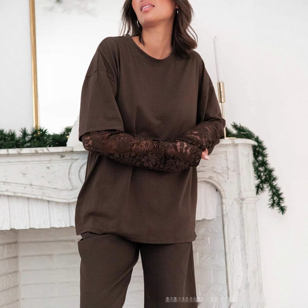 Casual Comfortable And Stylish Lace-panelled Long-sleeve For Commuting