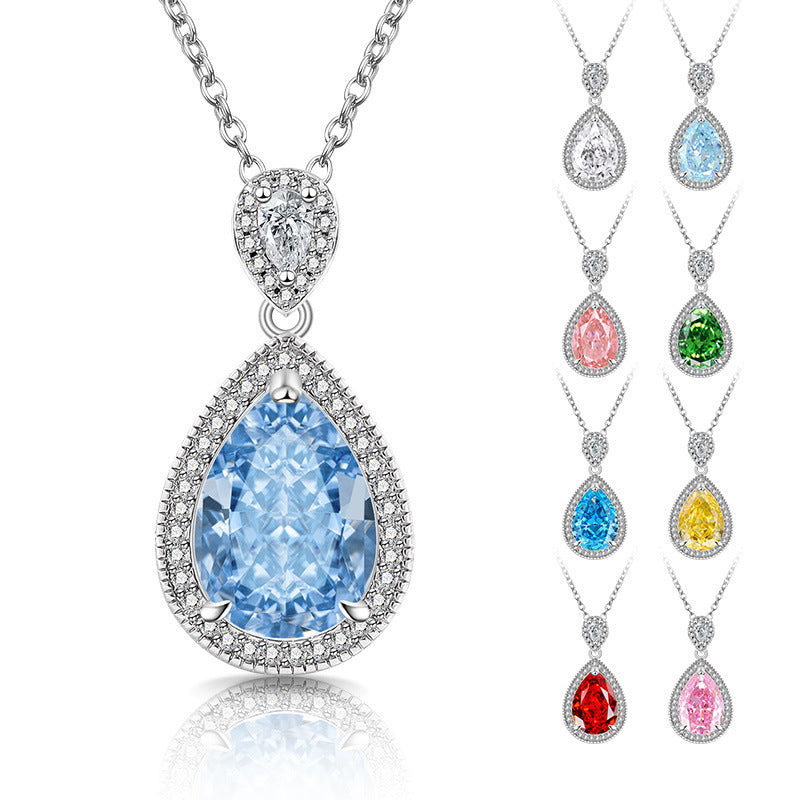 Strobe-colored Gemstone Ice-flower Cut Teardrop Necklace