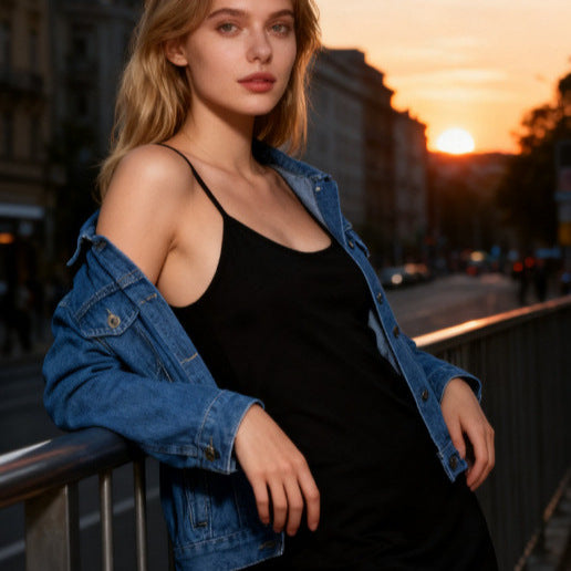 Womens Blue Slim-Fit Washed Denim Jacket