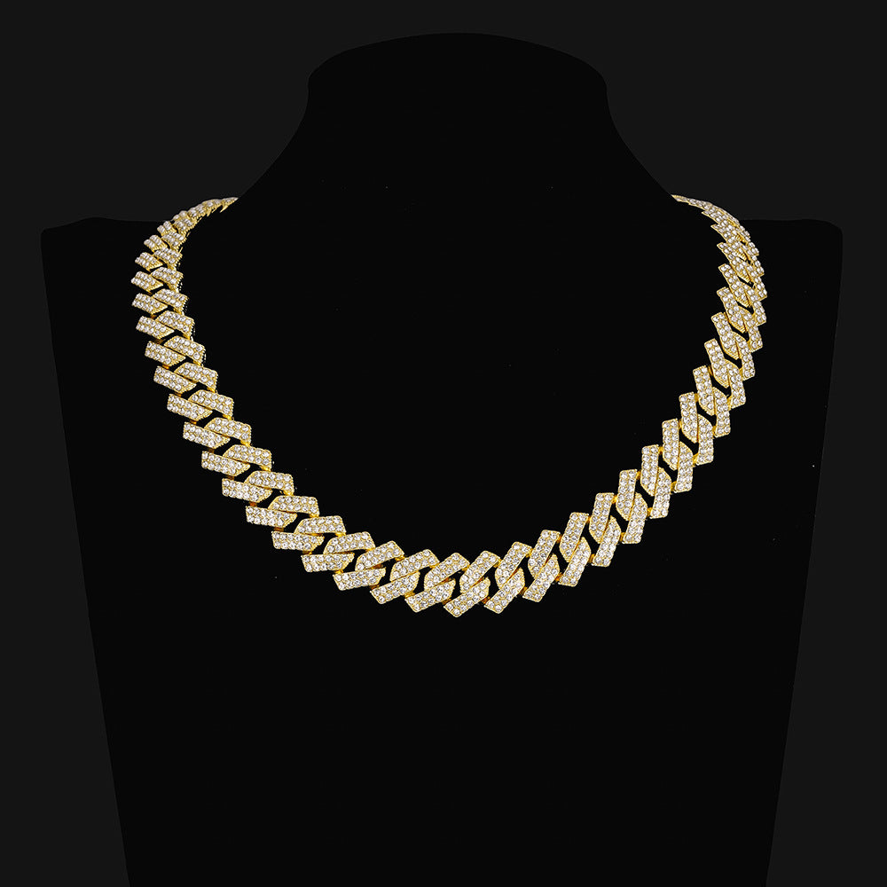 15mm Diamond-Encrusted Hinged Hip-Hop Necklace In A Diamond-Shaped Design