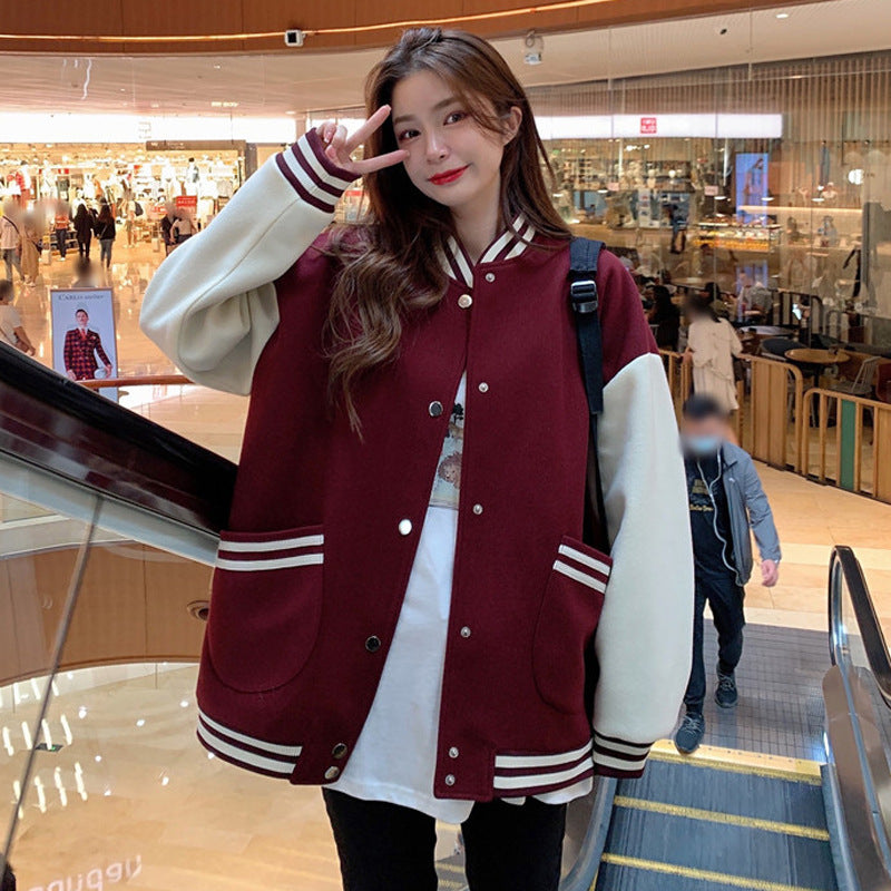 Womens Fashionable Preppy-Style Casual Crew-Neck Jacket
