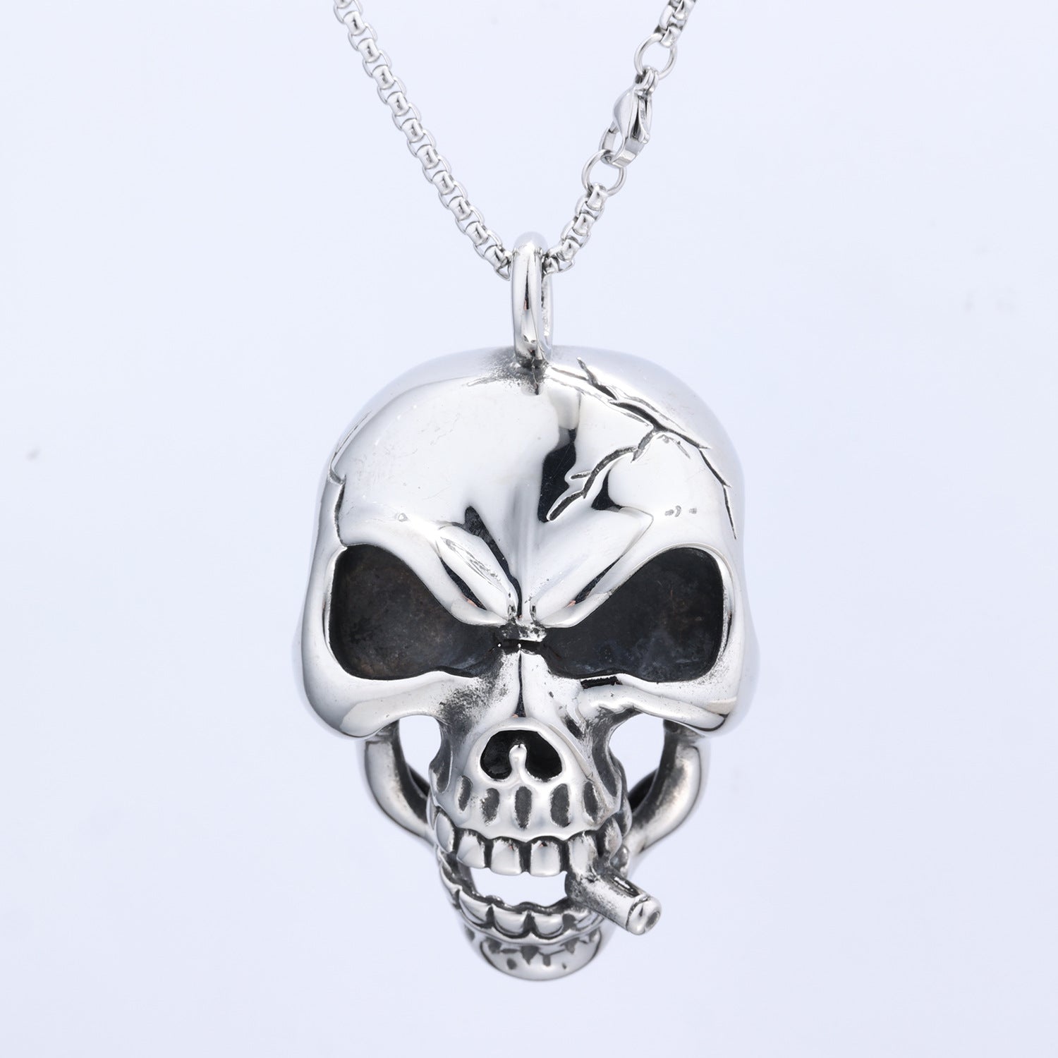 Retro Edgy Skull Pendant With A Cigarette Made From Titanium Steel