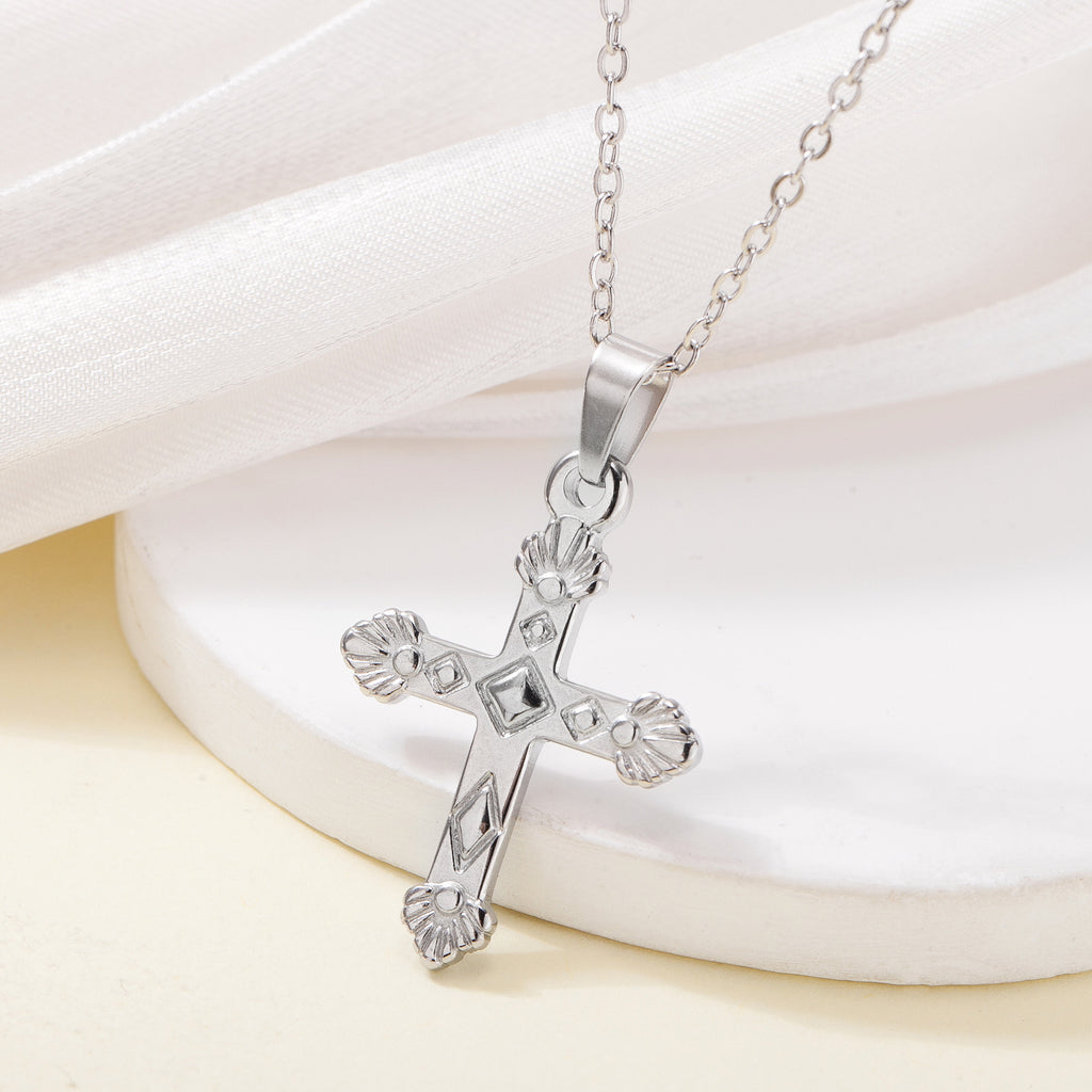 High-End Stainless Steel Cross Pendant Necklace With Real Gold Plating