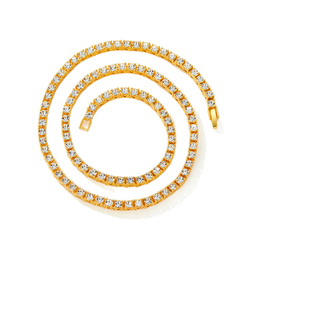 Simple Zinc-alloy Rhinestone Single-row Cuban-link Necklace