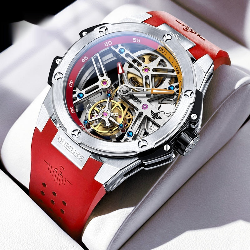Flywheel Mechanical Mens Watch Silicone Waterproof Mens