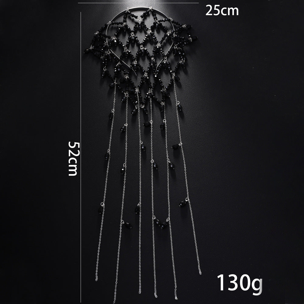 New High-end Retro-style Heavy-work Black Pearl Mesh Hairband