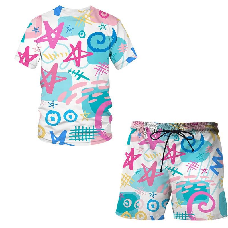 3D digital printed men's casual short sleeved shorts set