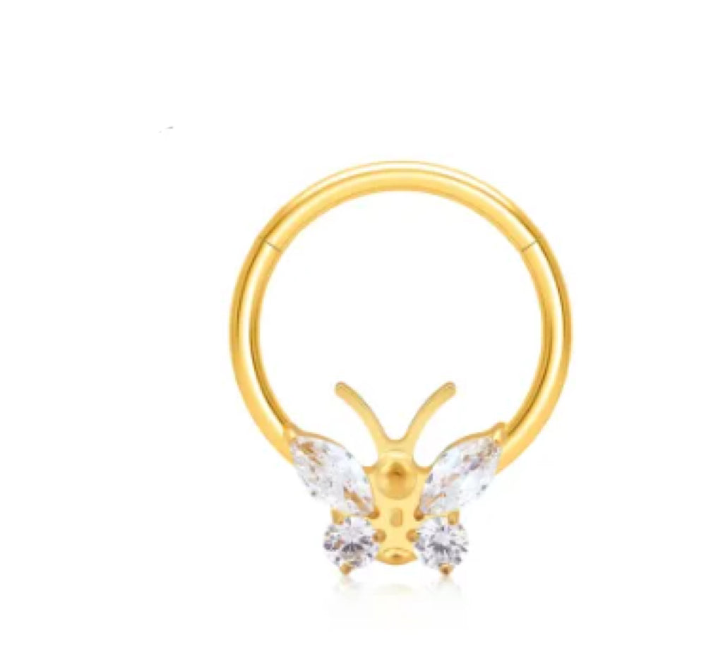 Fashion Butterfly Inlaid Zircon Closed Ring Nose Ring Stud Earrings Titanium Alloy Human Body Piercing Accessories