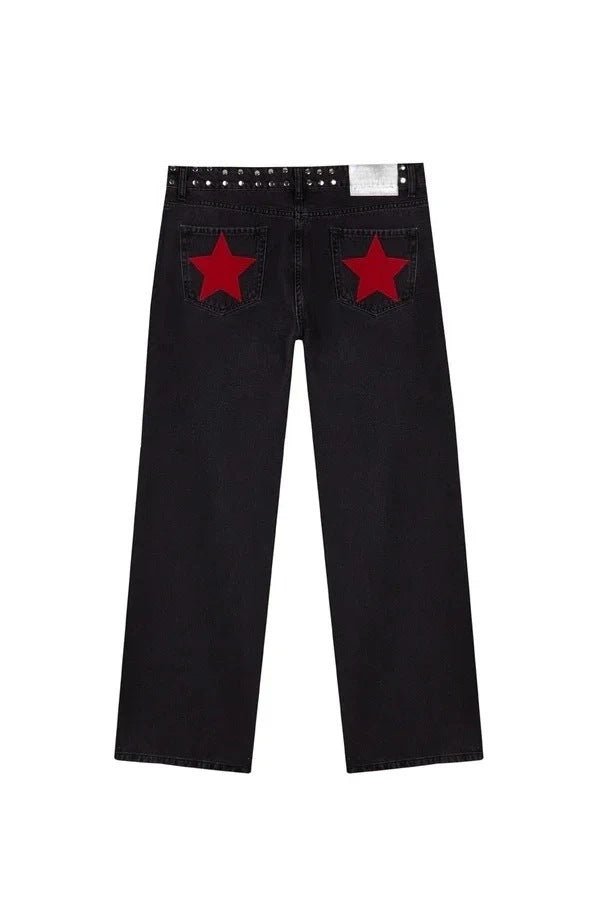 Loose Straight-leg Jeans With A Trendy Star Design For Women