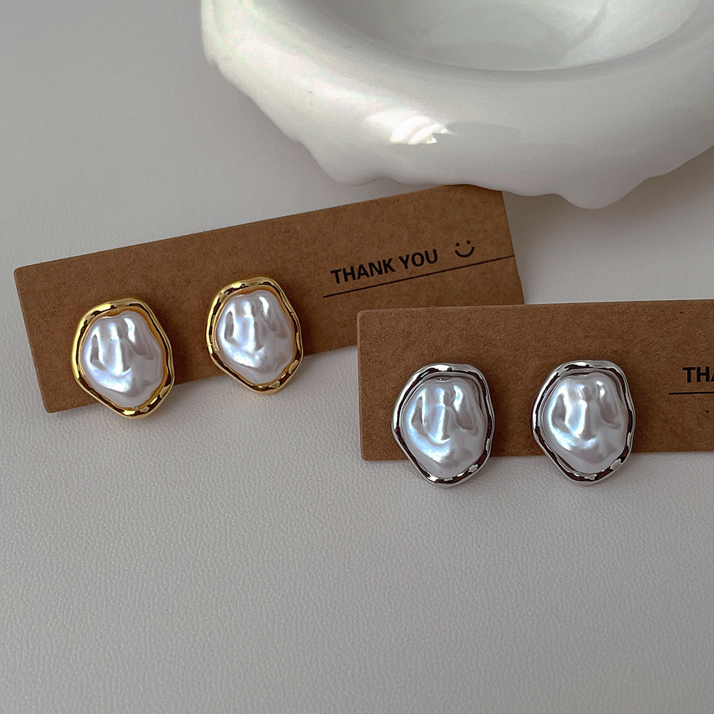 Irregular Metal Pearl Earrings For Women