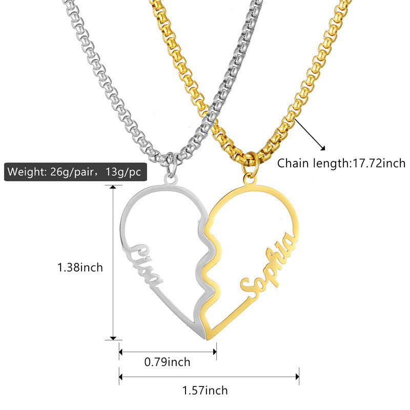Stainless Steel Cutout Name Love Couple Necklace Set