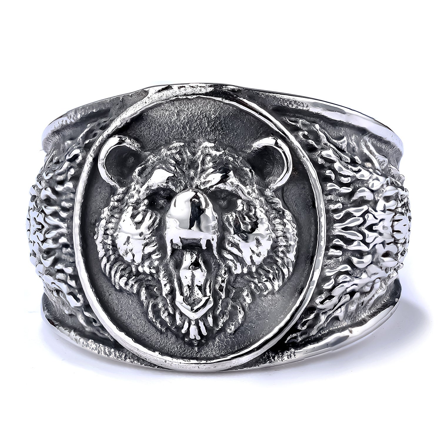 Vintage Bold 3D Bear-Head Titanium Steel Ring For Men