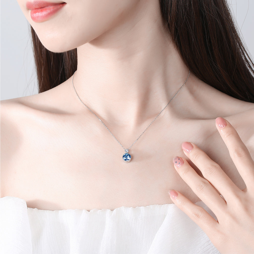 Ocean Heart Crystal Round Necklace For Women