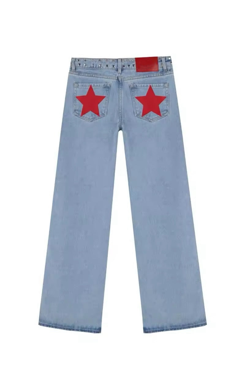 Loose Straight-leg Jeans With A Trendy Star Design For Women