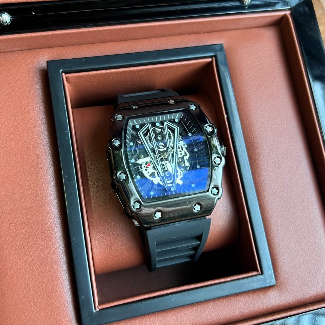 Mens Casual Sport Hollow Barrel-Shaped Quartz Watch