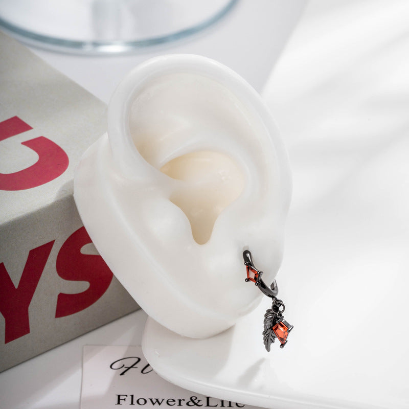 Retro Dark-Style Diamond-Shaped Feather Pendant Earrings