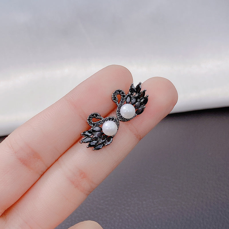 Warm Cat Eye Stone Swan Elegant Super Fairy Earrings