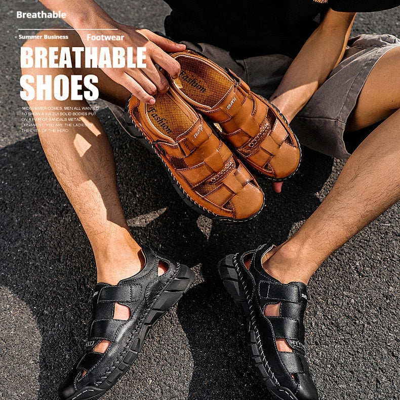 Mens Trendy Large-size Sandals With Velcro And Stitched Detailing