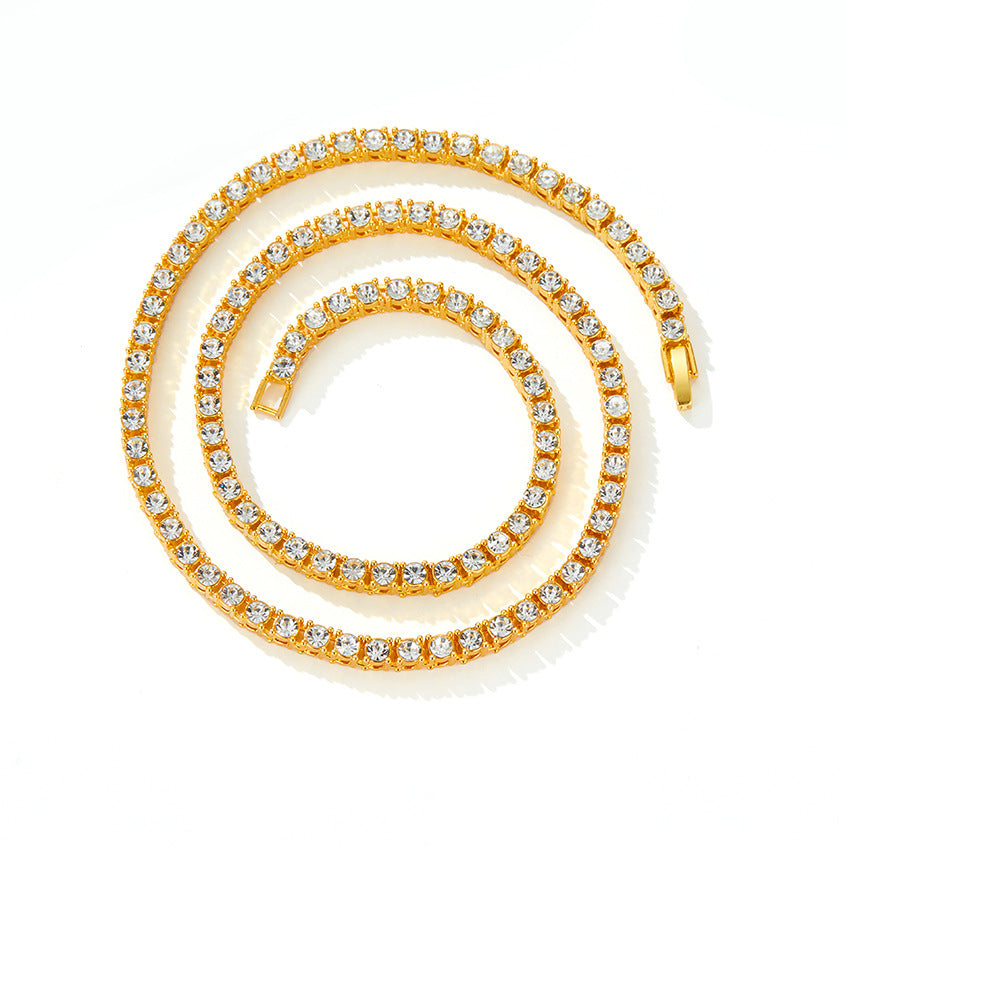 Simple Zinc-alloy Rhinestone Single-row Cuban-link Necklace