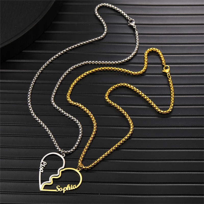 Stainless Steel Cutout Name Love Couple Necklace Set
