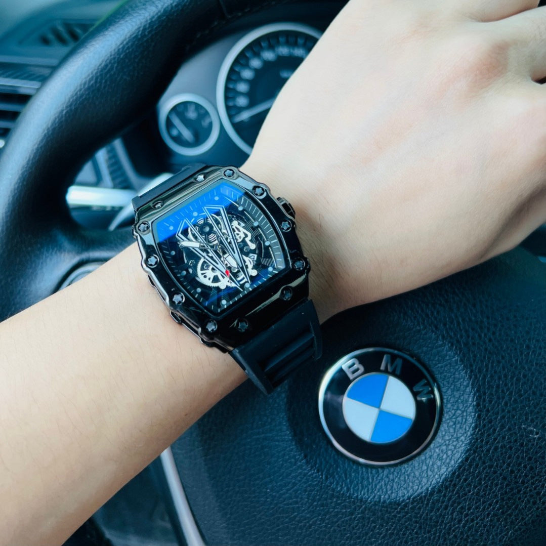 Mens Casual Sport Hollow Barrel-Shaped Quartz Watch