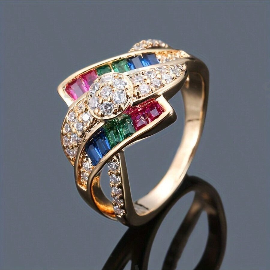 Fashion Ring Copper With Gold Plating Colorful