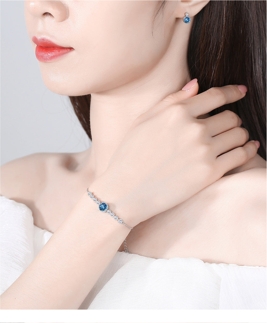 Ocean Heart Crystal Bracelet Women S925 Pure Silver