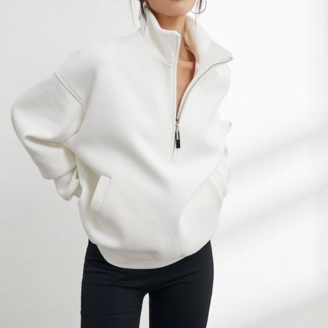 Half-zip Relaxed-fit Sweatshirt With A Stand-up Collar For Spring And Fall