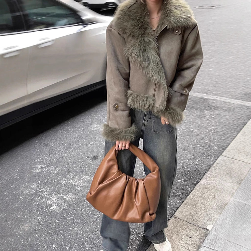 Leather-and-fur Jacket With Suede Lining Short Biker Style