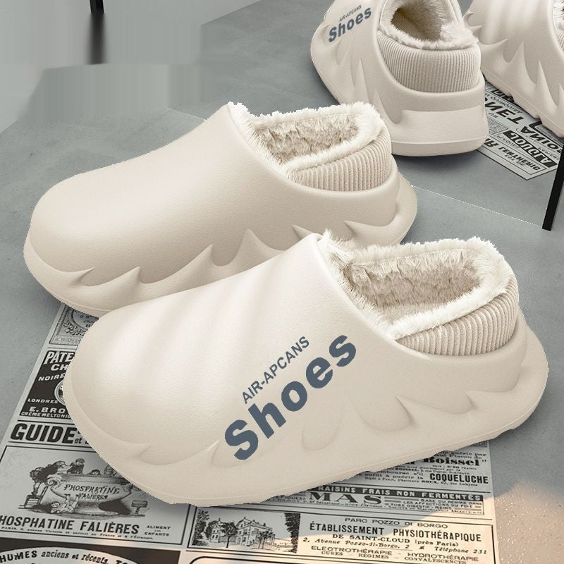 Mens Fleece-Lined Non-Slip Closed-Toe EVA Waterproof Cotton Slippers