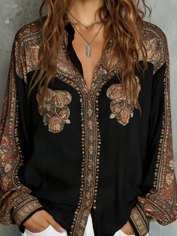 Vintage Ethnic Style Loose Long-sleeved Shirt