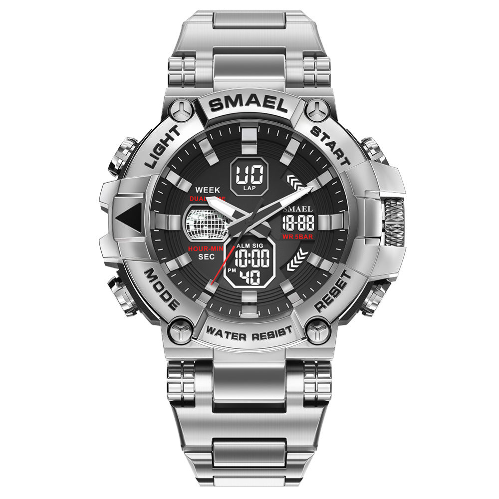 Men's Luminous Timing Stainless Steel Alloy Double Display Electronic Watch