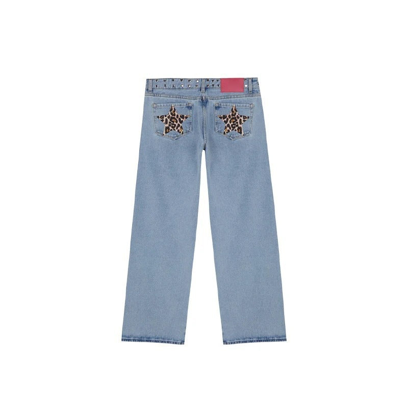 Loose Straight-leg Jeans With A Trendy Star Design For Women