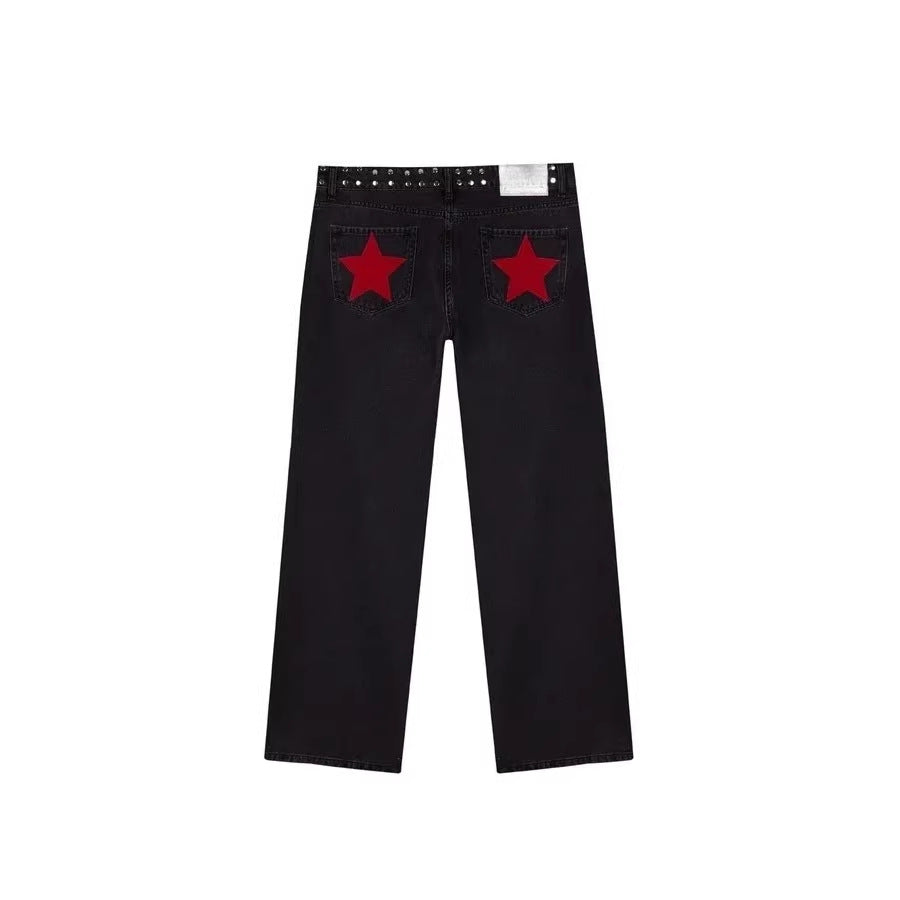 Loose Straight-leg Jeans With A Trendy Star Design For Women