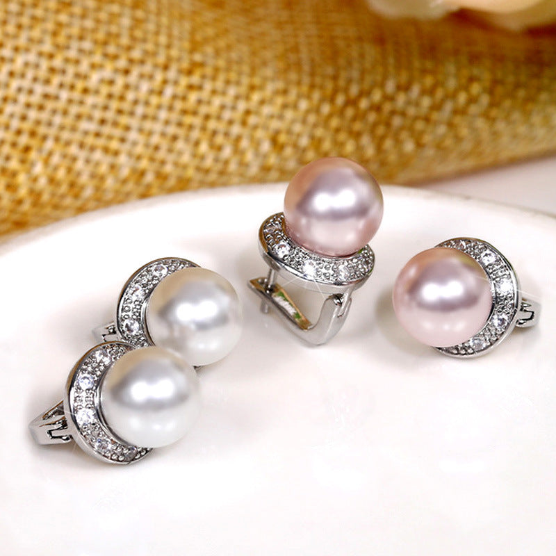 Simple And Stylish Round Zircon And Faux Pearl Stud Earrings For Women